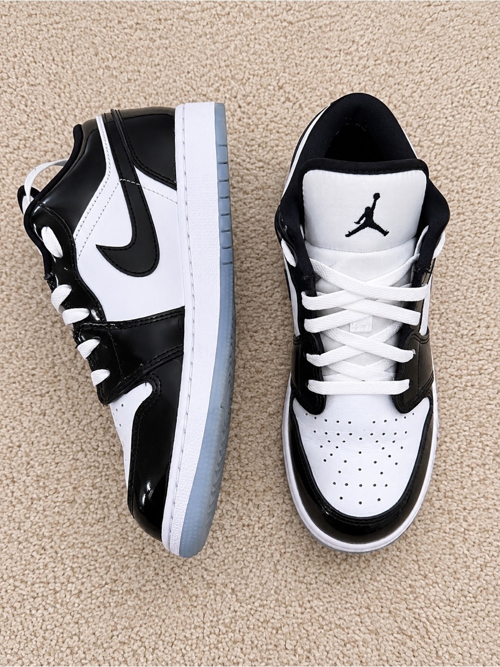 Nike Air Jordan 1 Low SE “Concord” Black & White Patent Sneakers